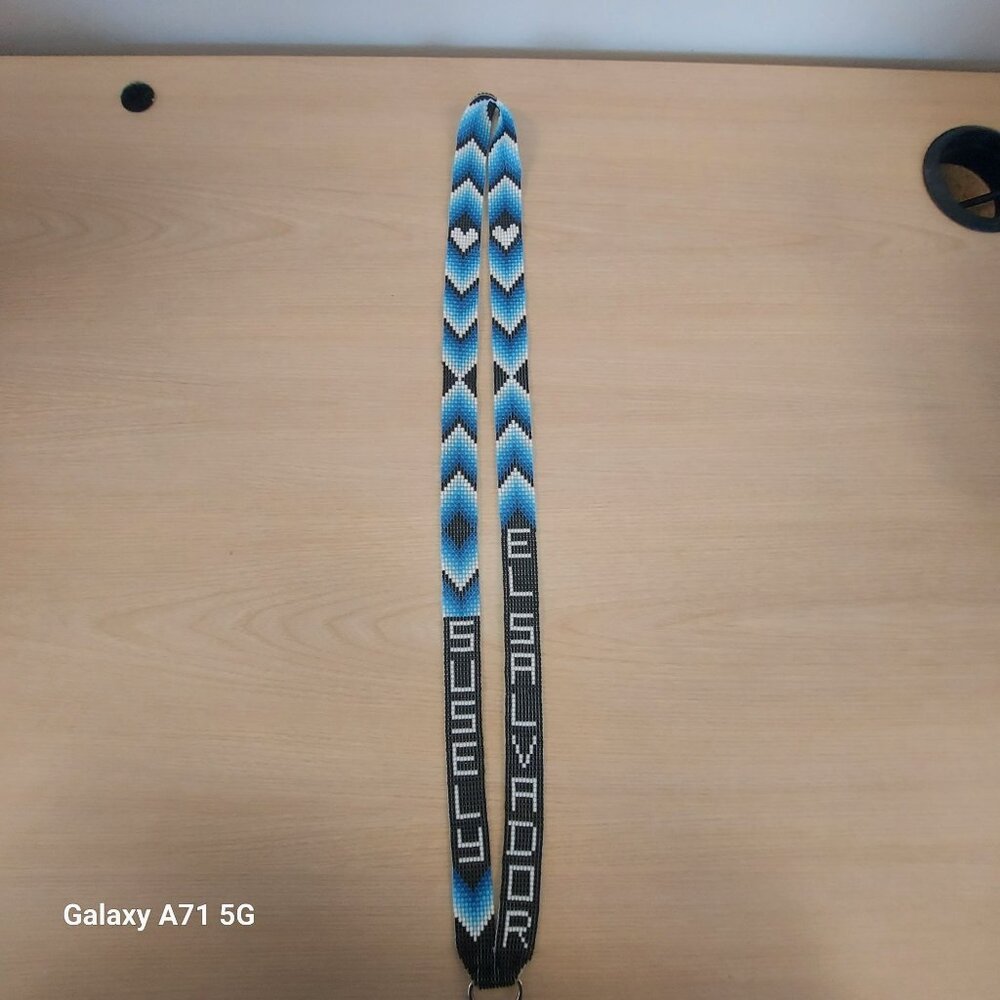 Susely El Salvador Beaded Black, Blue, and White Lanyard w/ Clip 18 inches Long